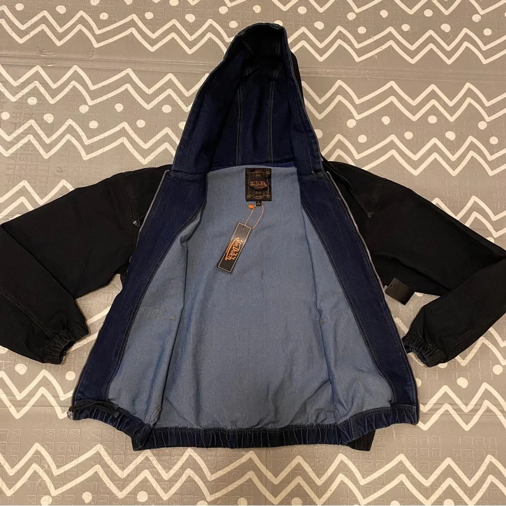 Von Dutch vintage retro washed denim jean hoodie jacket coat large
